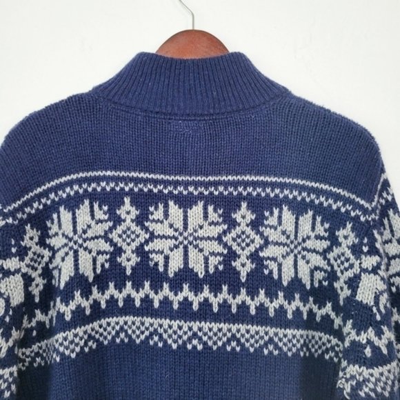 ST.JOHN’S Bay Wool Fair Isle Sweater Medium Navy Snowflake Half Zip Pullover - Picture 9 of 10